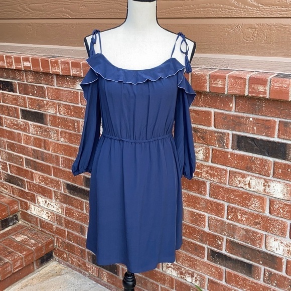 A Loves A Off The Shoulder Navy Blue Silk Mini Dress Women's Size Small - Picture 1 of 8